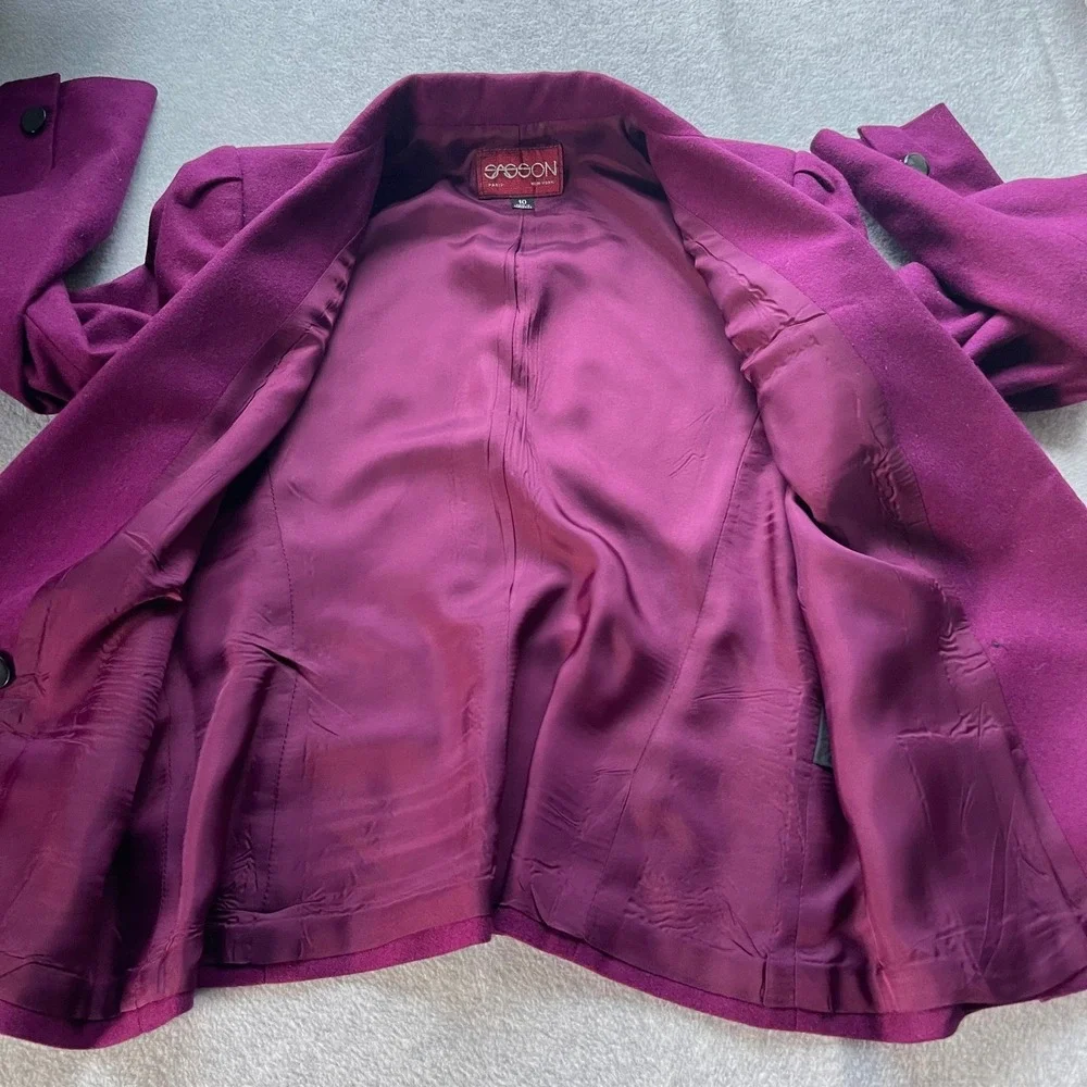 VTG Sasson Wool Blazer Sz 10 Magenta Cropped Double Breasted 80s Paris NY - Picture 14 of 16